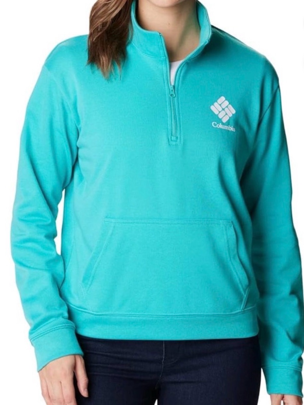 Columbia Women’s Trek French Terry Half Zip Size Large Bright Aqua‎